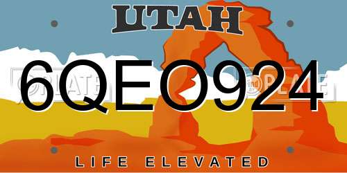 6QEO924 Utah License Plate