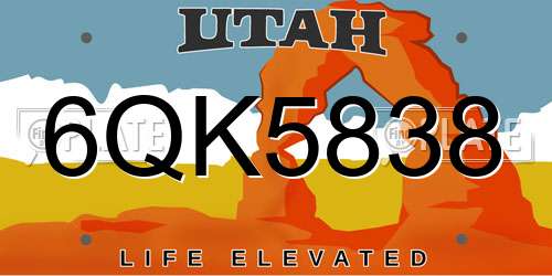 6QK5838 Utah License Plate