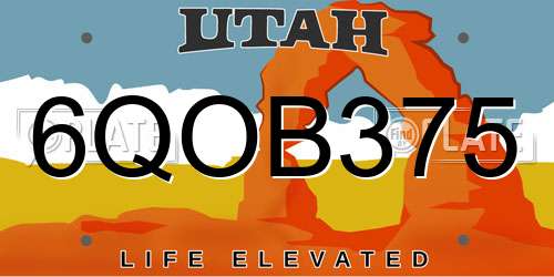 6QOB375 Utah License Plate