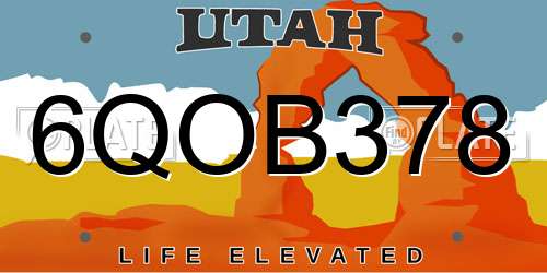 6QOB378 Utah License Plate