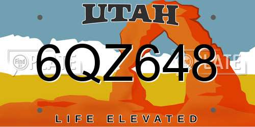 6QZ648 Utah License Plate