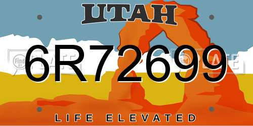 6R72699 Utah License Plate