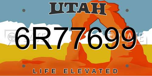 6R77699 Utah License Plate
