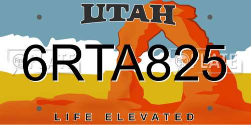 6RTA825 Utah License Plate