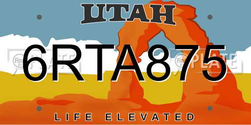 6RTA875 Utah License Plate
