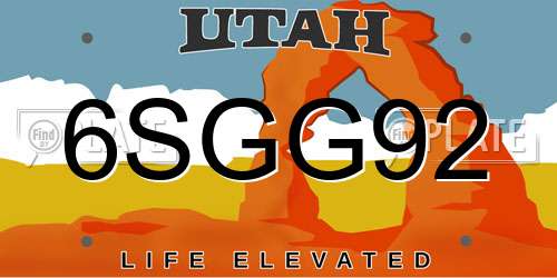 6SGG92 Utah License Plate