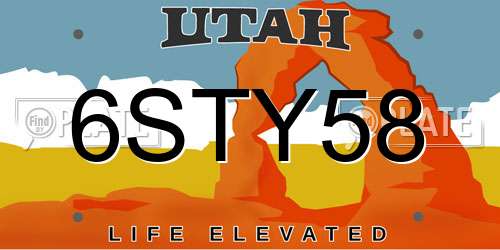 6STY58 Utah License Plate