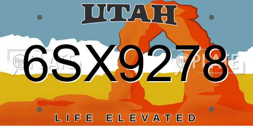 6SX9278 Utah License Plate