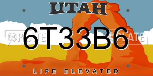 6T33B6 Utah License Plate