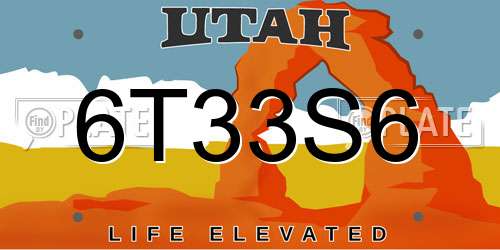 6T33S6 Utah License Plate