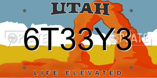 6T33Y3 Utah License Plate