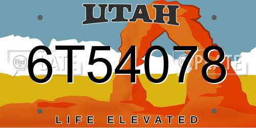 6T54078 Utah License Plate
