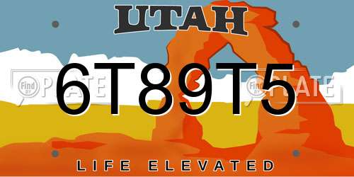 6T89T5 Utah License Plate