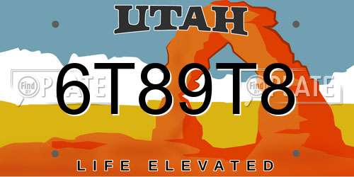 6T89T8 Utah License Plate