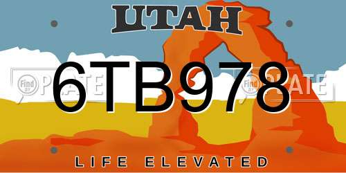6TB978 Utah License Plate