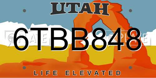 6TBB848 Utah License Plate