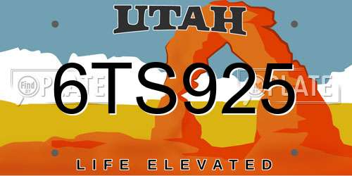 6TS925 Utah License Plate