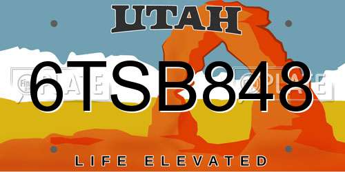 6TSB848 Utah License Plate