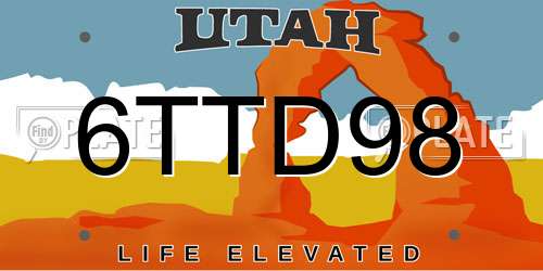 6TTD98 Utah License Plate