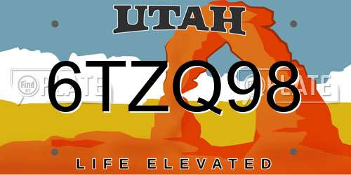 6TZQ98 Utah License Plate