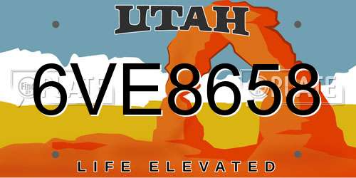 6VE8658 Utah License Plate