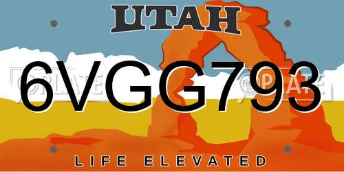 6VGG793 Utah License Plate