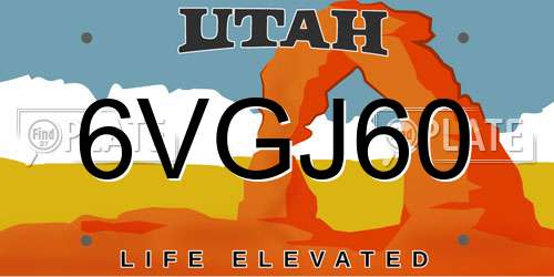 6VGJ60 Utah License Plate