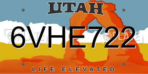 6VHE722 Utah License Plate