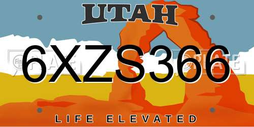 6XZS366 Utah License Plate