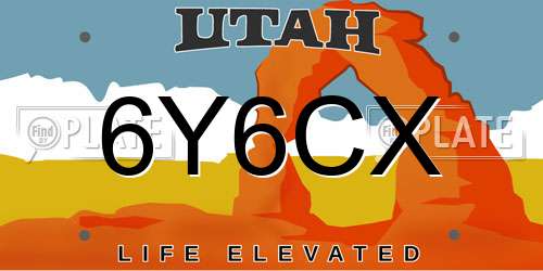 6Y6CX Utah License Plate