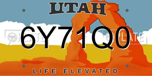 6Y71Q0 Utah License Plate