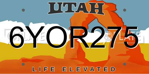 6YOR275 Utah License Plate