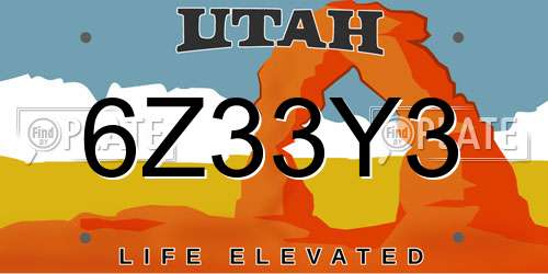 6Z33Y3 Utah License Plate