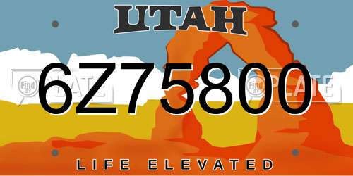 6Z75800 Utah License Plate