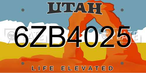 6ZB4025 Utah License Plate