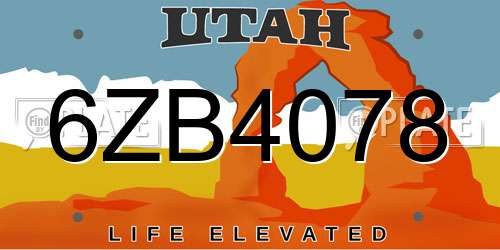 6ZB4078 Utah License Plate