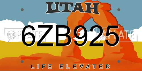 6ZB925 Utah License Plate