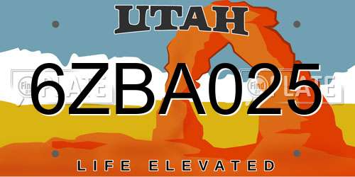 6ZBA025 Utah License Plate