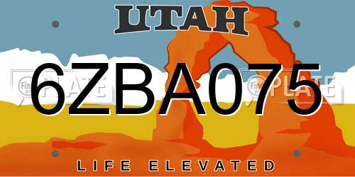 6ZBA075 Utah License Plate