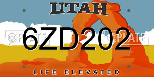 6ZD202 Utah License Plate
