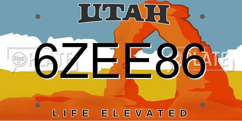 6ZEE86 Utah License Plate