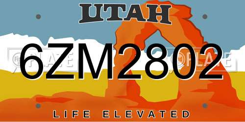 6ZM2802 Utah License Plate