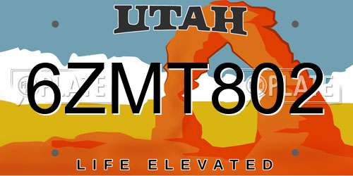 6ZMT802 Utah License Plate