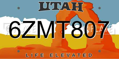 6ZMT807 Utah License Plate