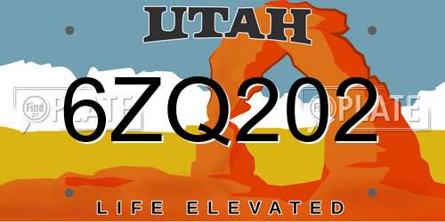 6ZQ202 Utah License Plate