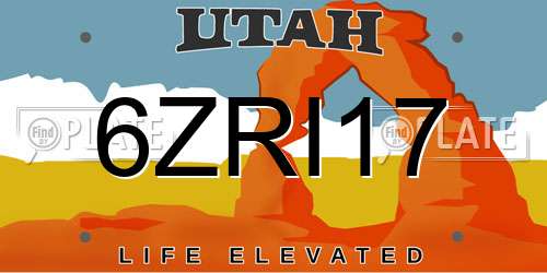 6ZRI17 Utah License Plate