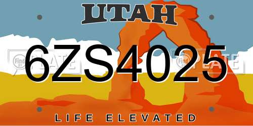 6ZS4025 Utah License Plate