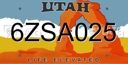 6ZSA025 Utah License Plate