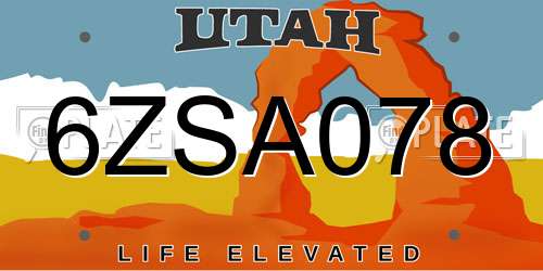 6ZSA078 Utah License Plate