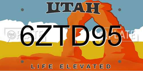 6ZTD95 Utah License Plate